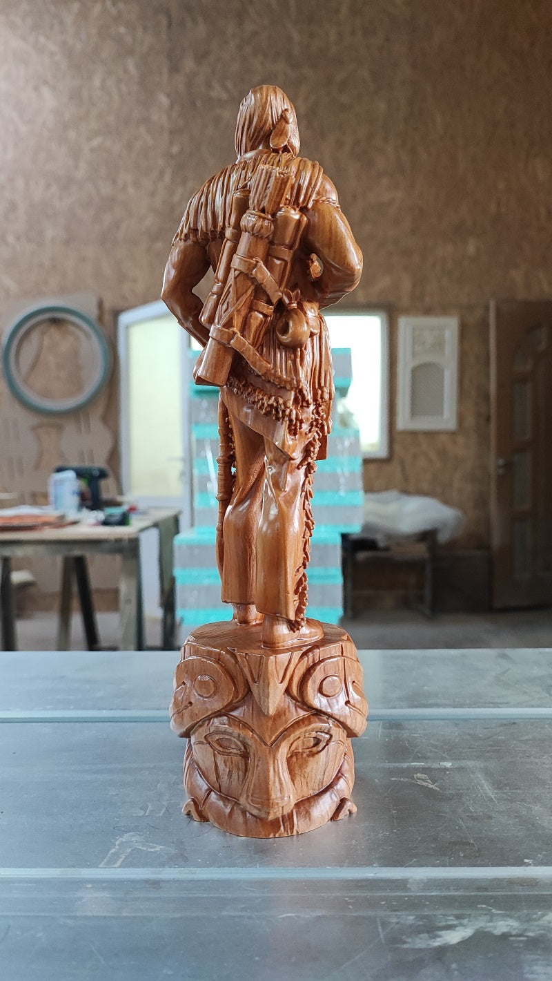 Native American Hunter wood-carved statue: unique wood carved gift and home decor