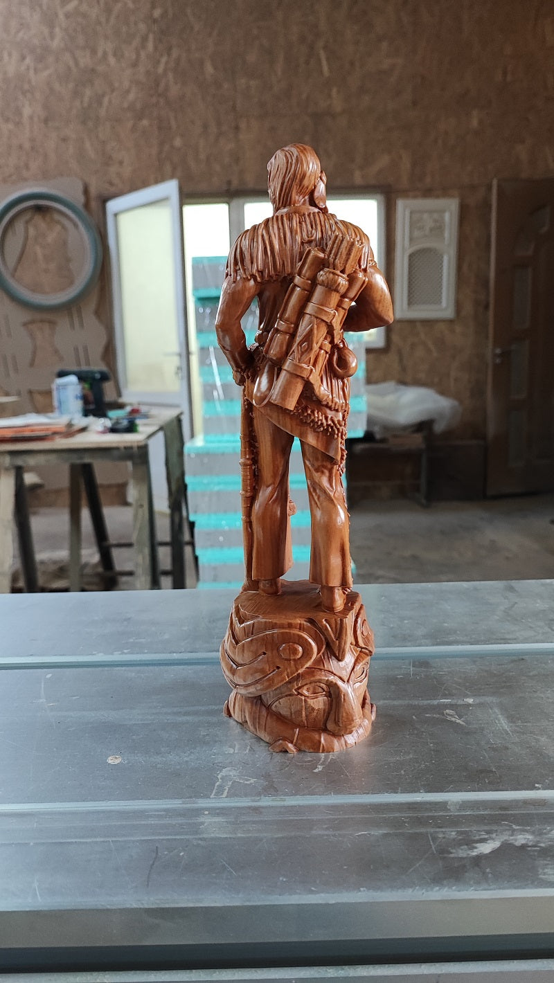 Native American Hunter wood-carved statue: unique wood carved gift and home decor