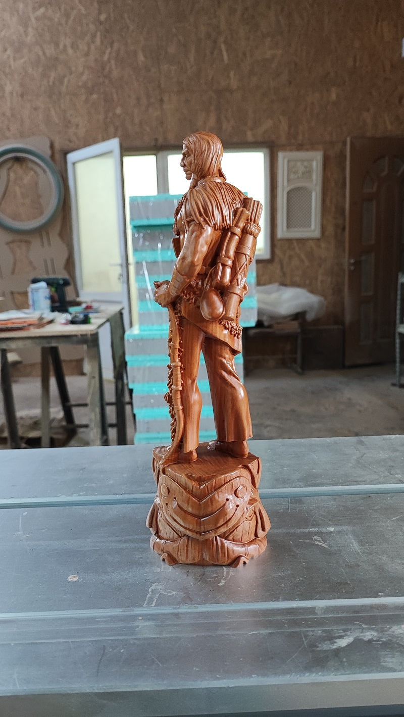 Native American Hunter wood-carved statue: unique wood carved gift and home decor