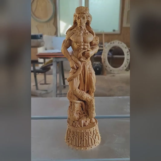 Cernunnos: Wood Craved Statue, Desk & Home Decor