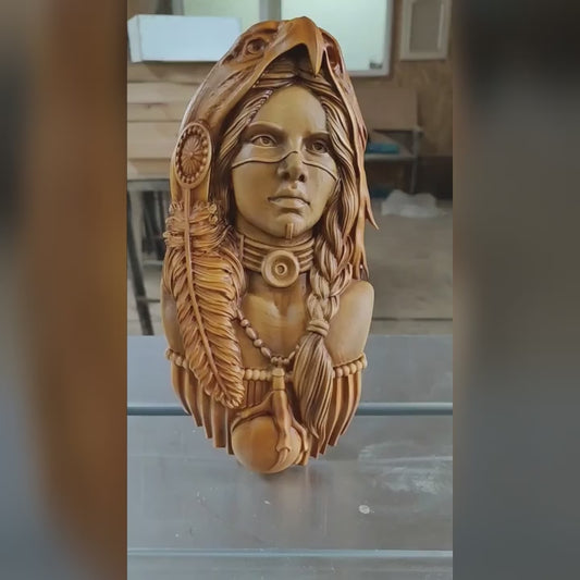 Native American Girl Wood Sculpture