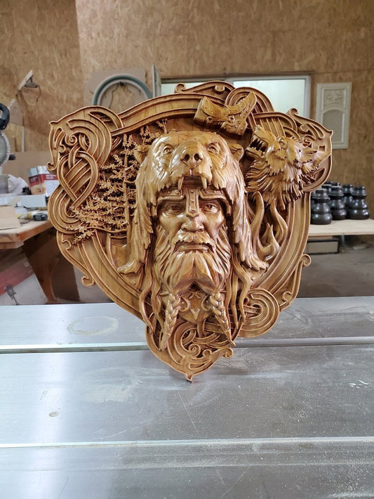 Vidar God Wood Sculpture