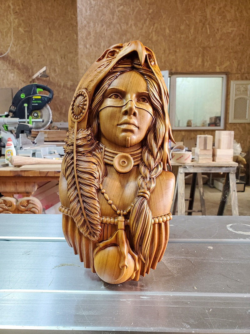 Native American Girl Wood Sculpture