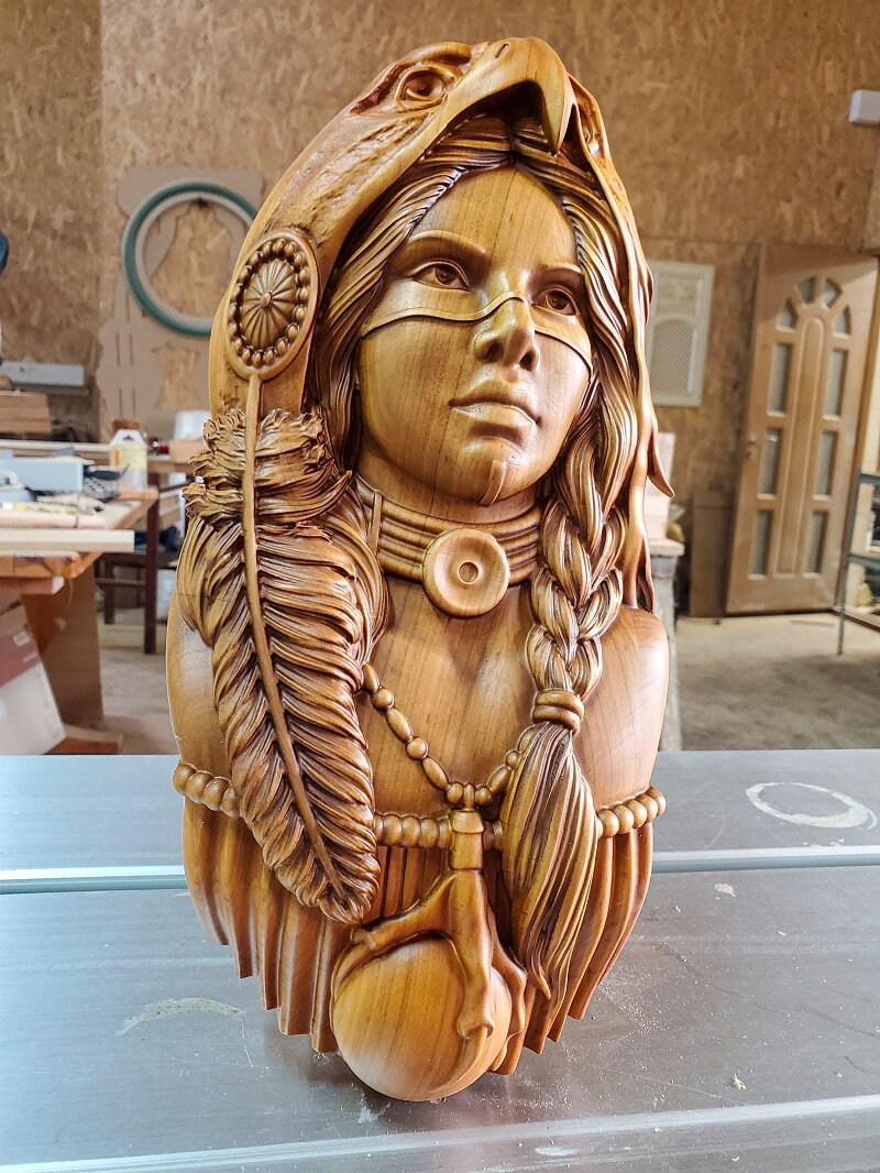 Native American Girl Wood Sculpture