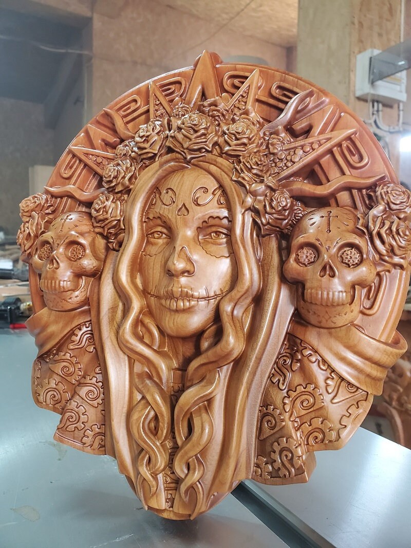 Santa Muerte Wood Sculpture