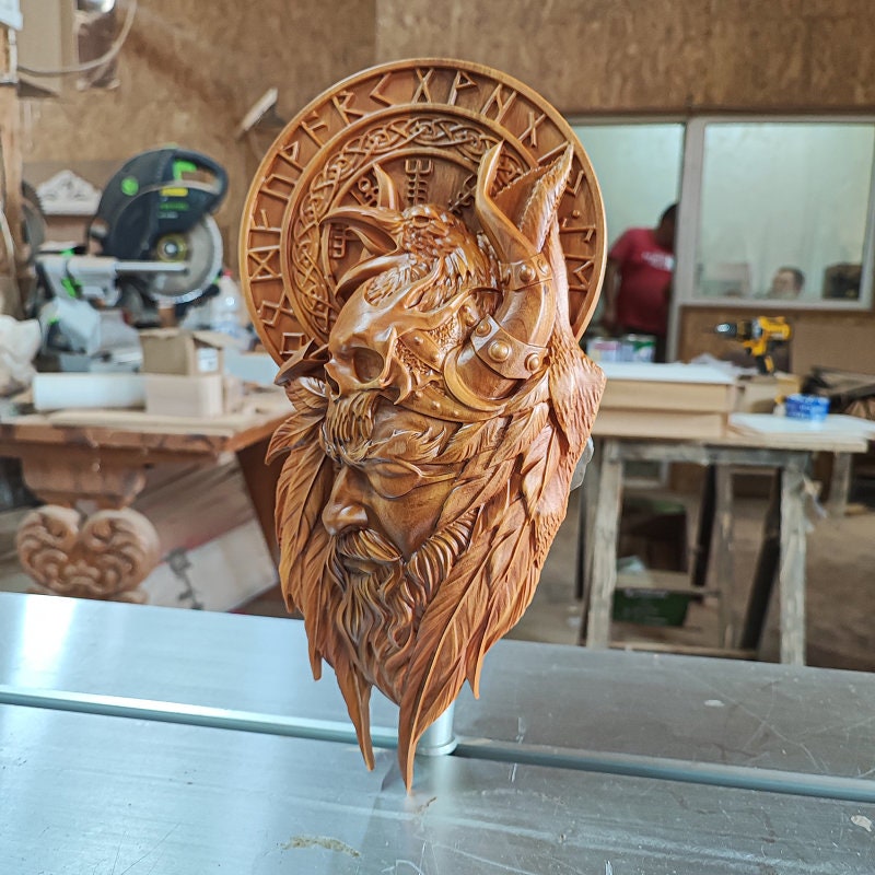 Odin's Viking wood Sculpture