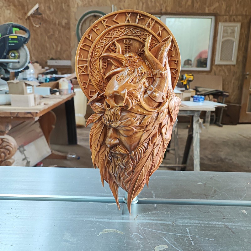 Odin's Viking wood Sculpture