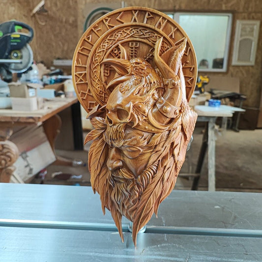 Odin's Viking wood Sculpture