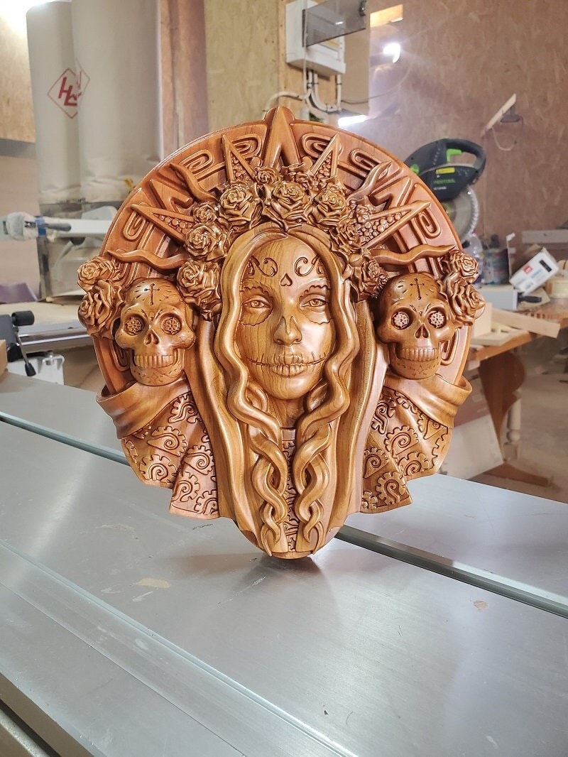 Santa Muerte Wood Sculpture