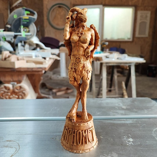 Baphomet: Wood Carved Statue, Desk & Home Decor