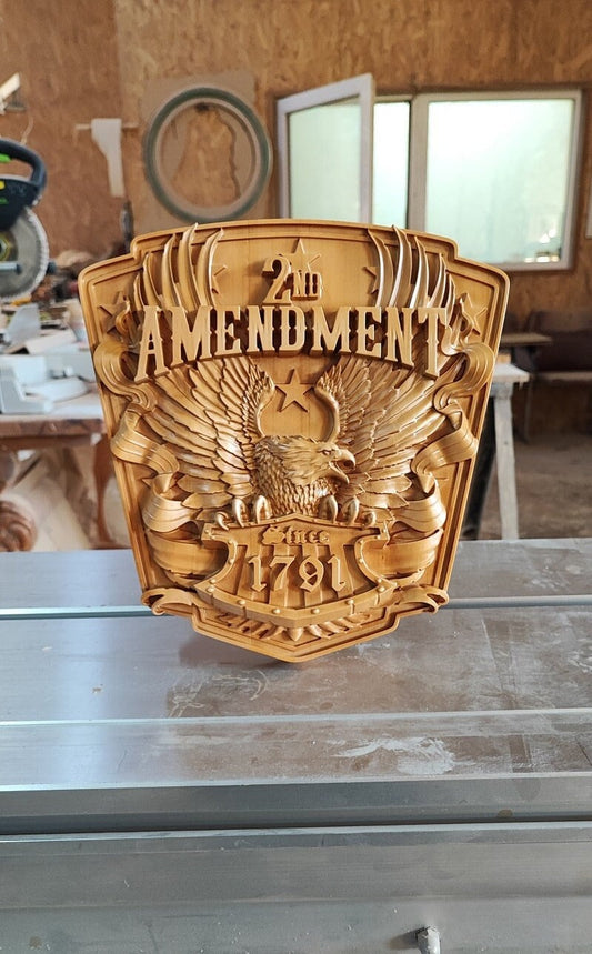 Second Amendment: Wood Carved Home Decor