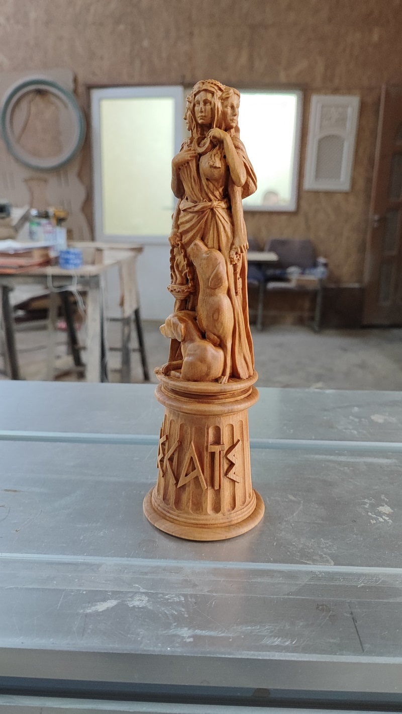 Hekate Goddess Wood Statue